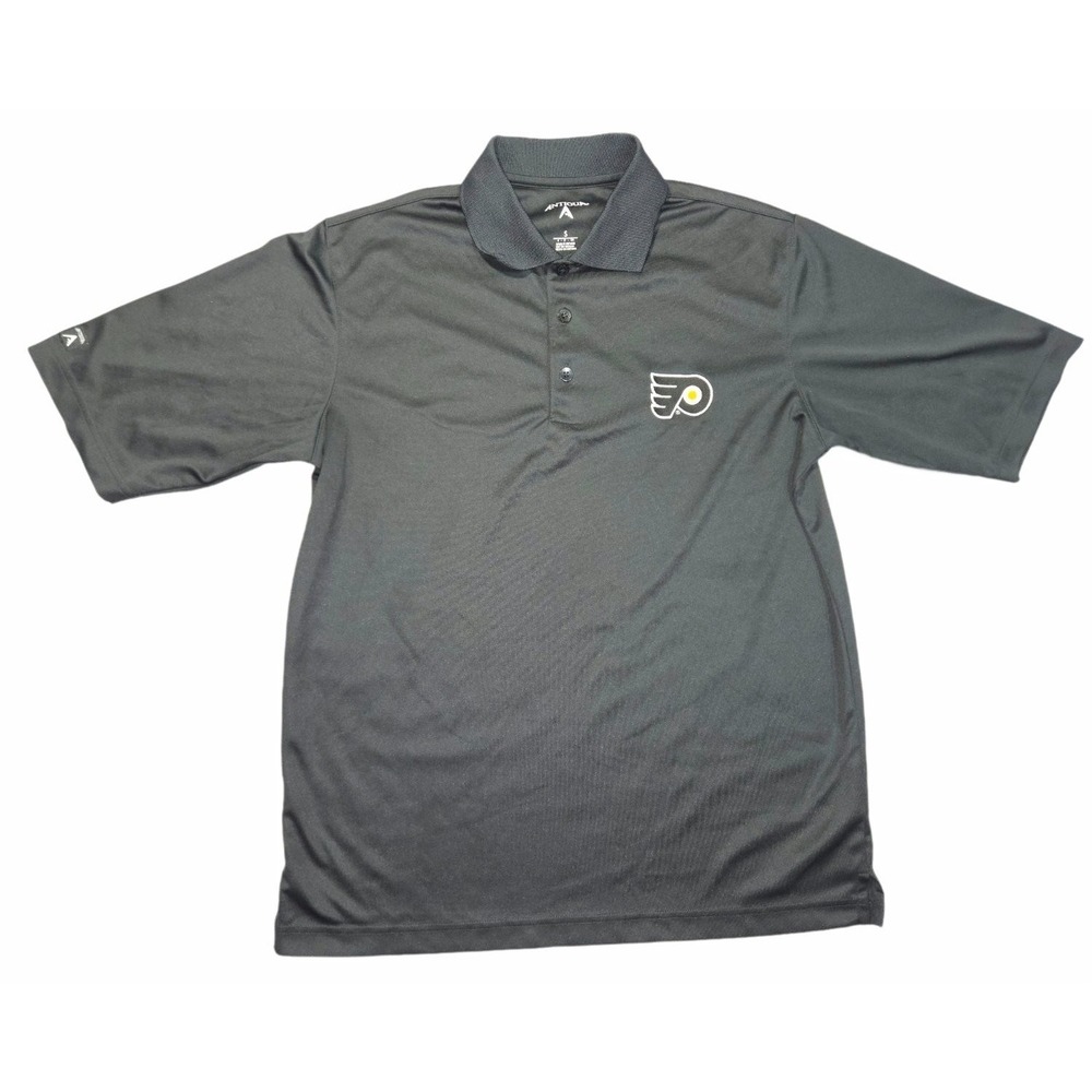 Antigua Philadelphia Flyers Polo Shirt Mens Small Black Short Sleeve NHL Hockey